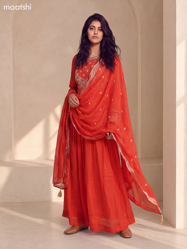 Orange Art Silk Embroidery Work Anarkali Gown Kurti Set