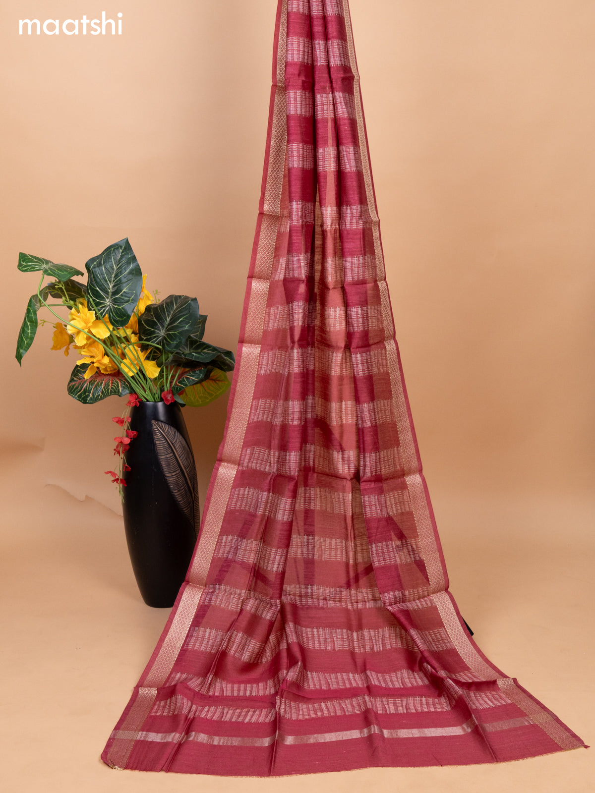 Blue and Maroon Pure Tussar Dress Material With Allover Mirror & Kantha Stitch Work