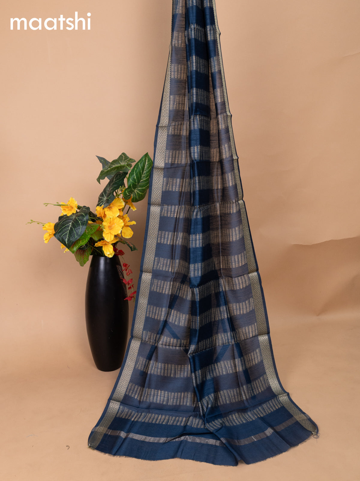 Maroon and Peacock Blue Pure Tussar Dress Material With Allover Mirror & Kantha Stitch Work