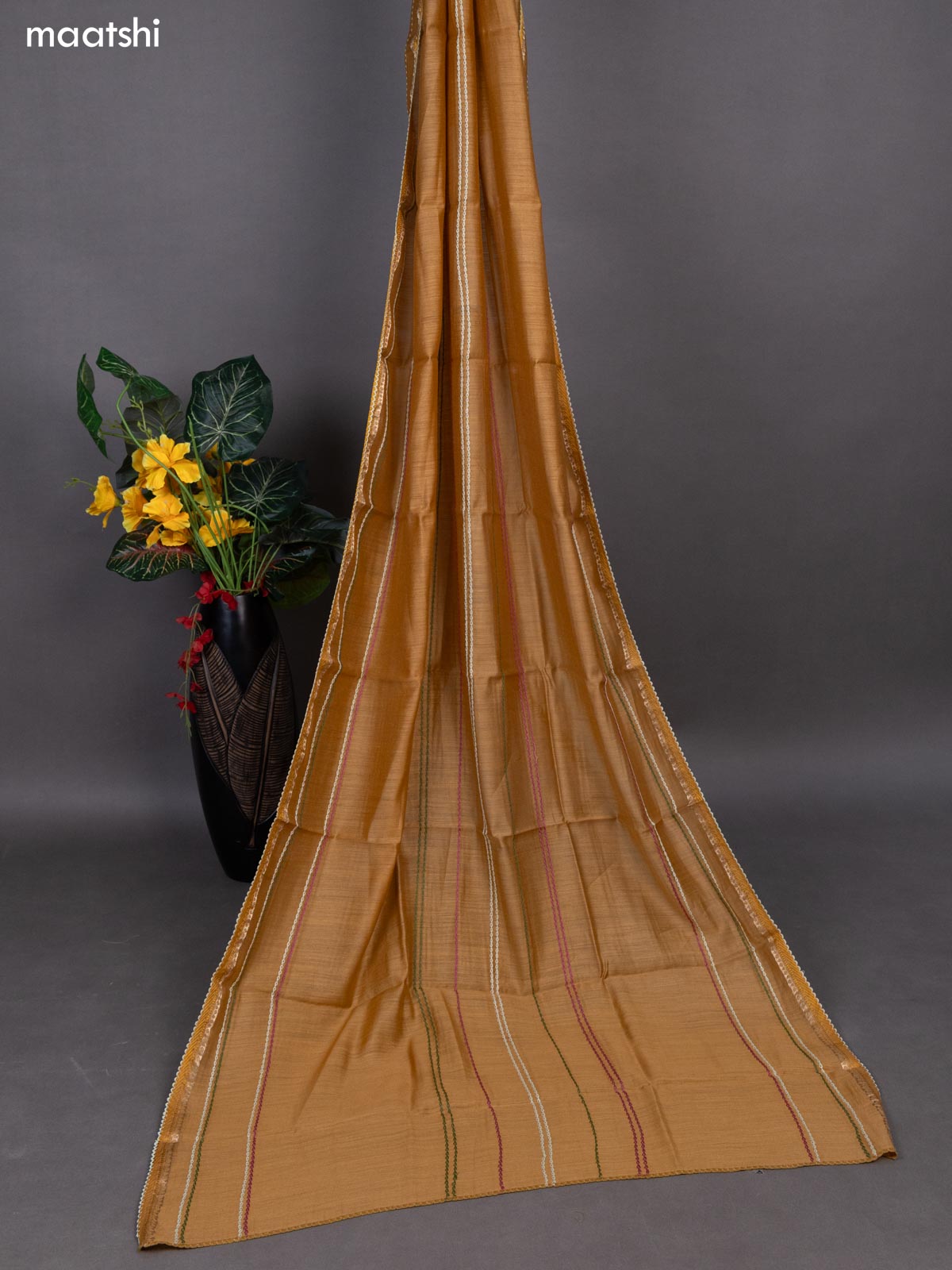 Pista Green and Sandal Pure Tussar Dress Material With Allover Kalamkari Prints