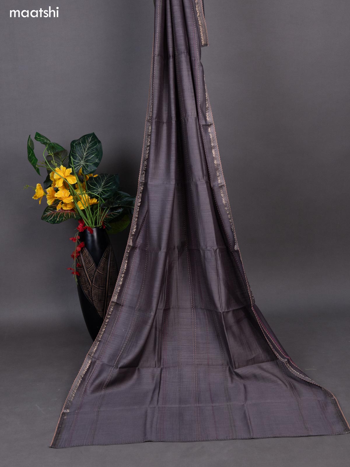 Peach Shade and Grey Pure Tussar Dress Material With Allover Kalamkari Prints