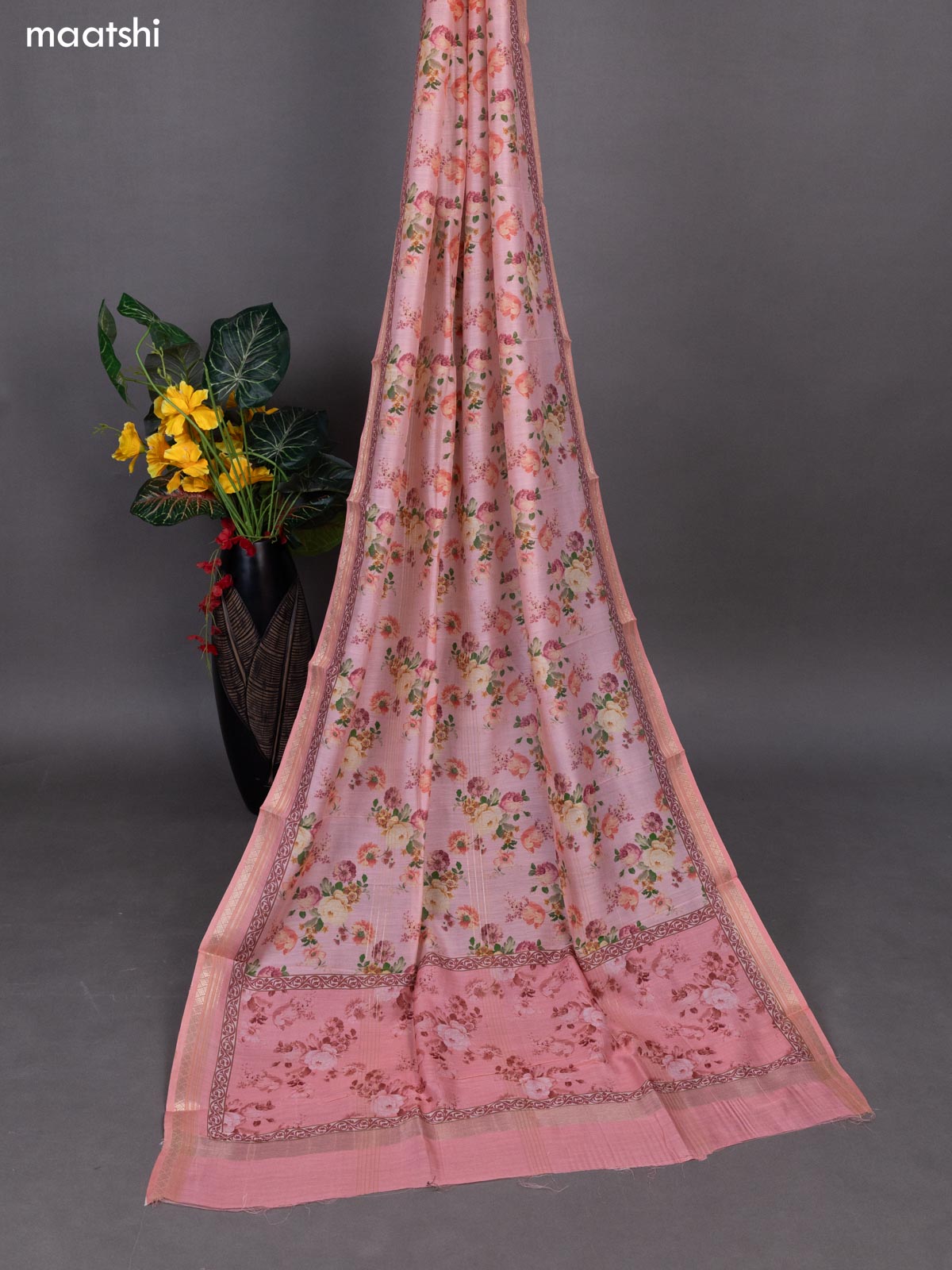 Beige and Peach Pink Linen Cotton Dress Material With Kantha Stitch Work