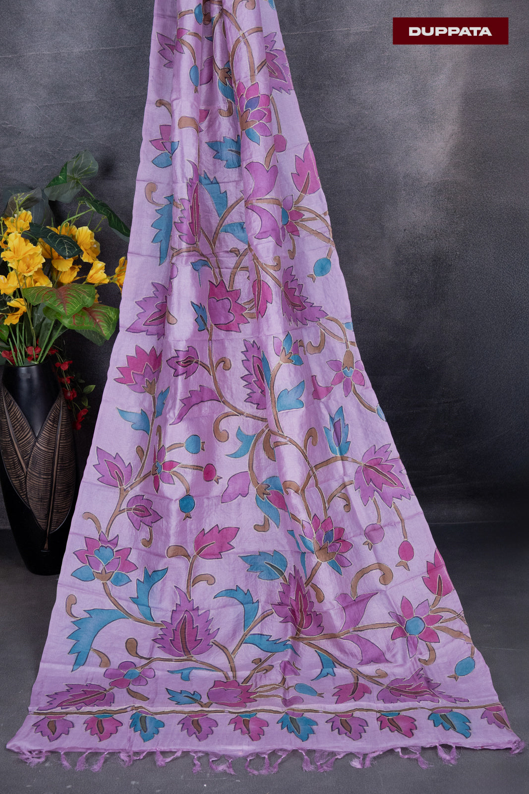 Pure tussar dress material purple and lavender shade with knot work and bottom & pita work dupatta