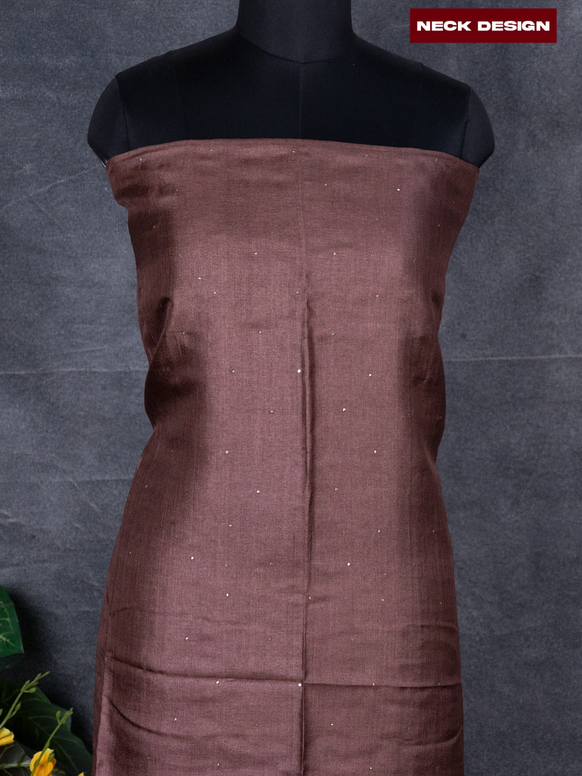 Pure tussar dress material brown and sandal with knot work and bottom & pita work dupatta