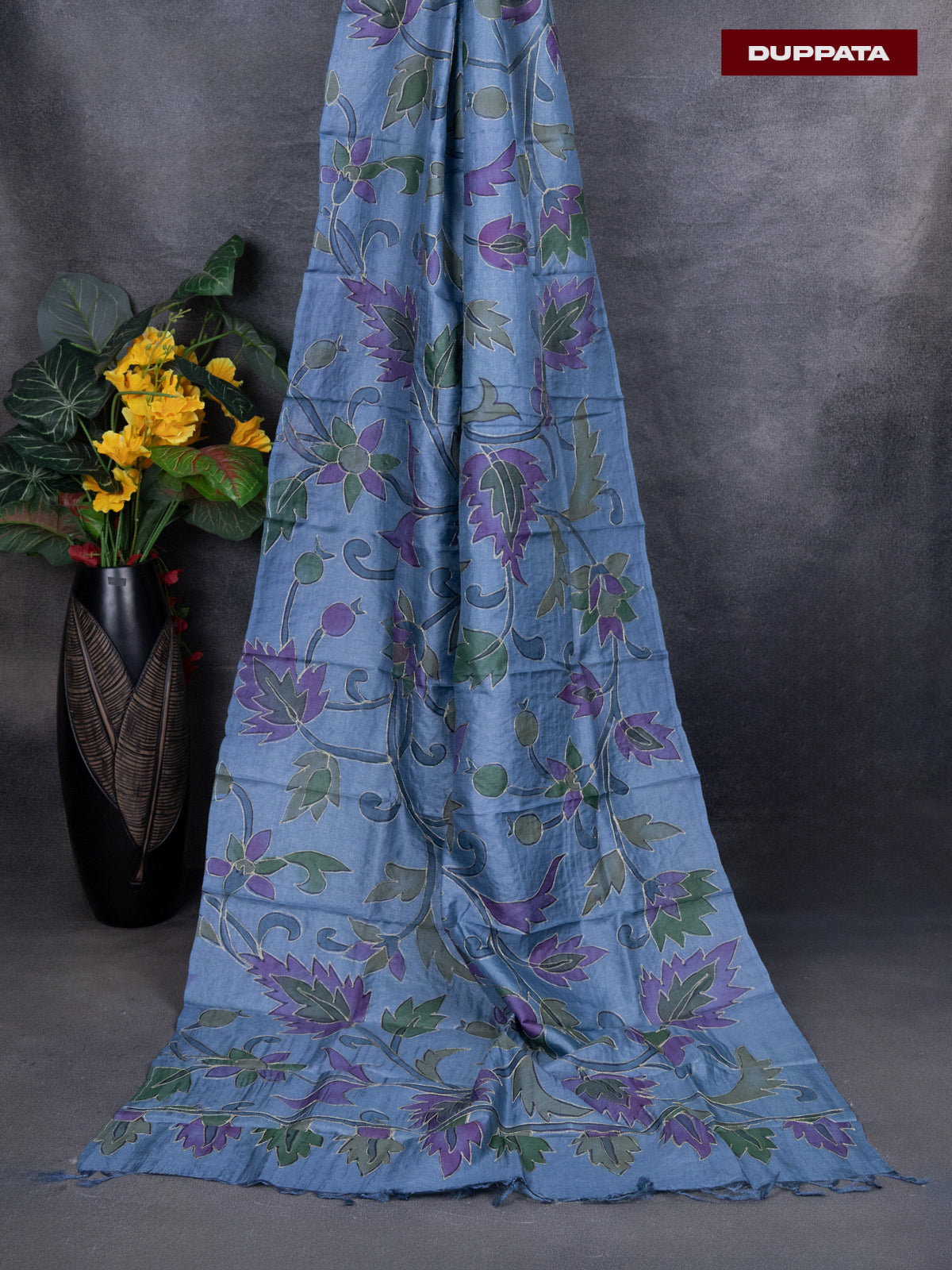 Pure tussar dress material green and pastel blue with knot work and bottom & pita work dupatta