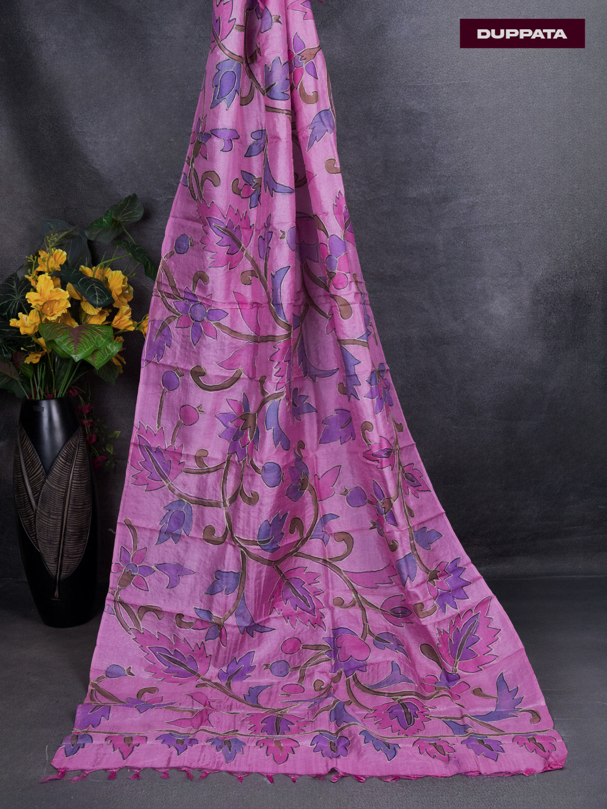 Pure tussar dress material magenta pink and peach pink with knot work and bottom & pita work dupatta