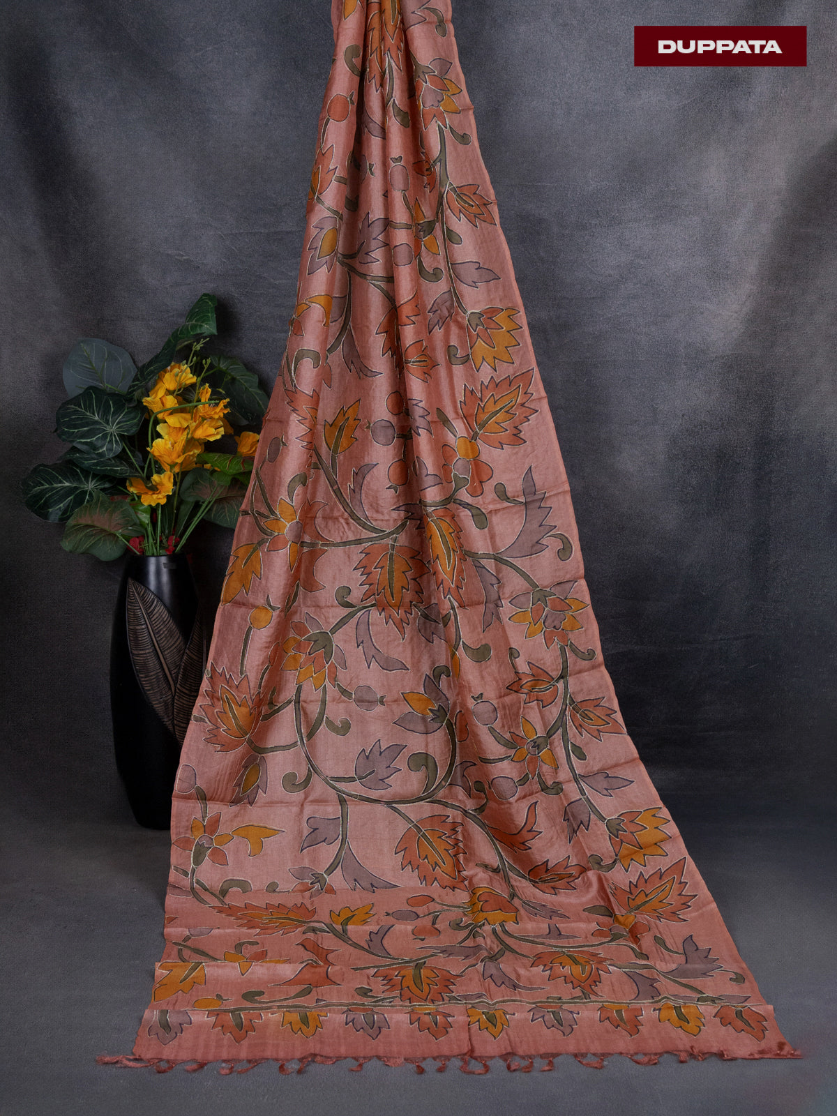 Pure tussar dress material mustard yellow and peach shade with knot work and bottom & pita work dupatta