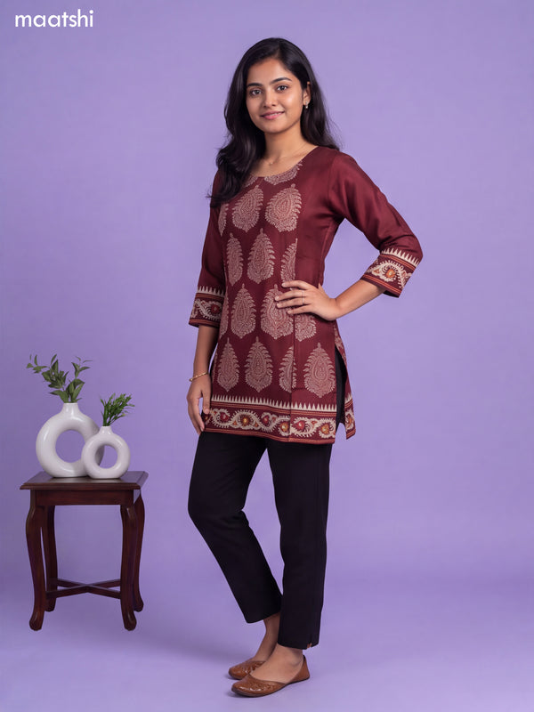 Maroon Art Silk Printed Short Kurti