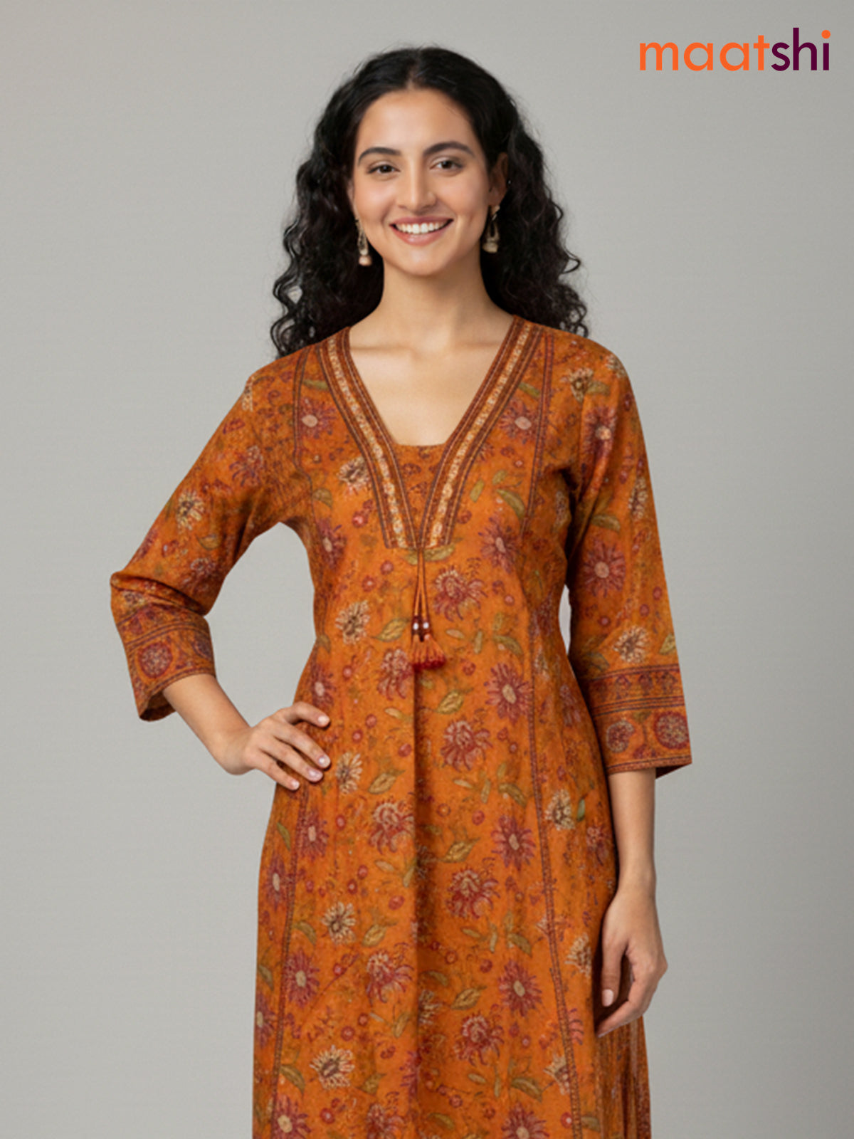 Orange Cotton Kalamkari Printed Anarkali Suit