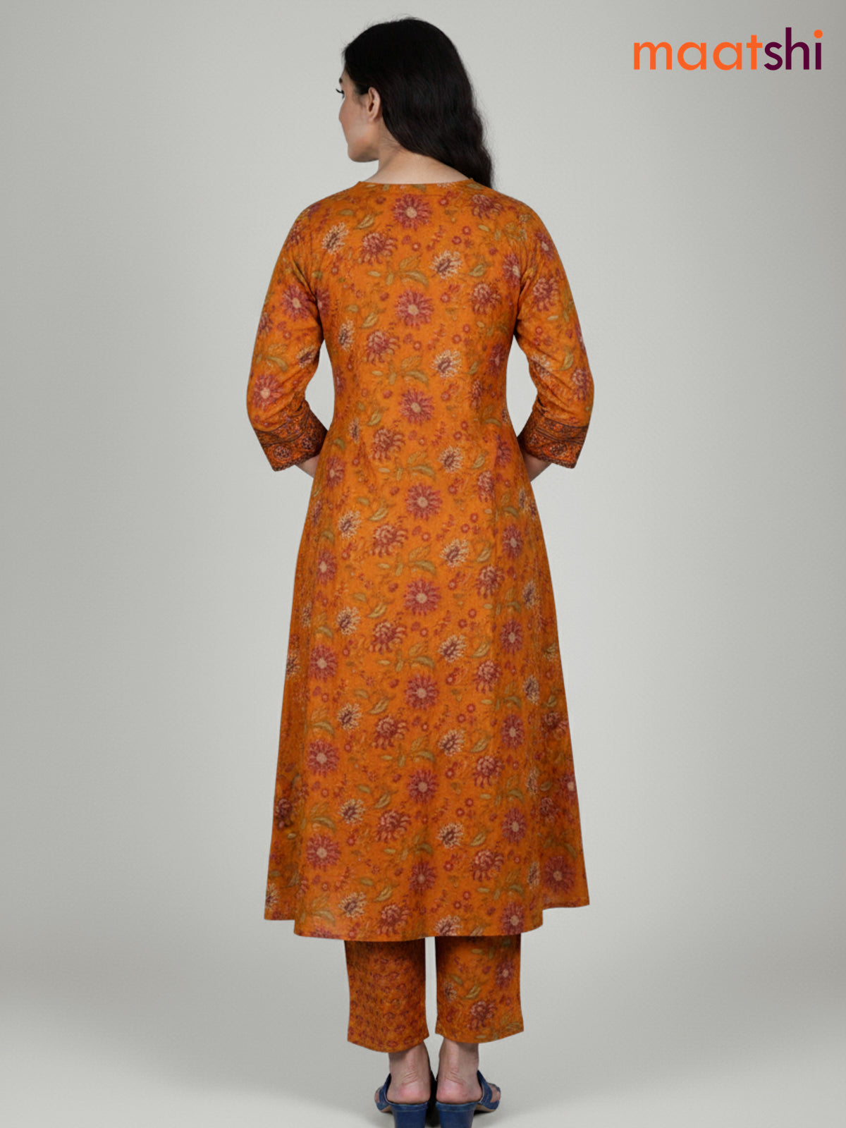 Orange Cotton Kalamkari Printed Anarkali Suit