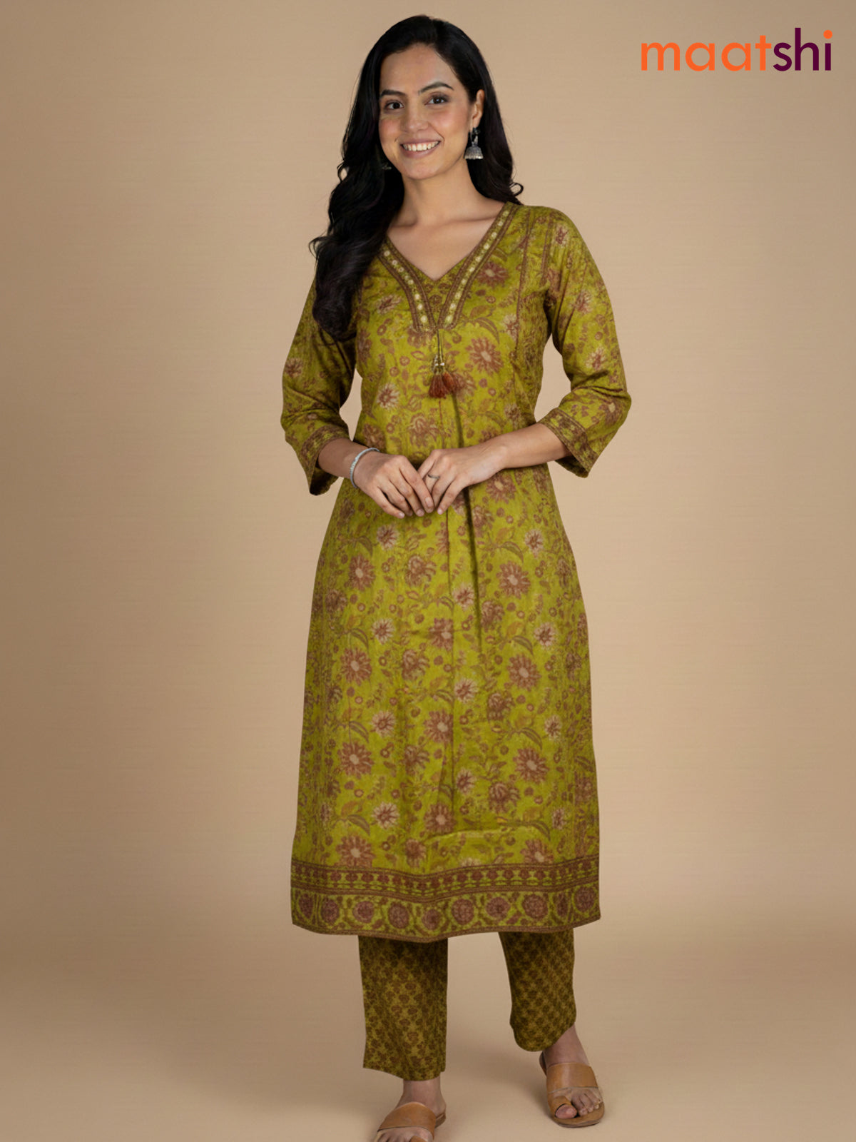 Green Shade Cotton Kalamkari Printed Anarkali Suit
