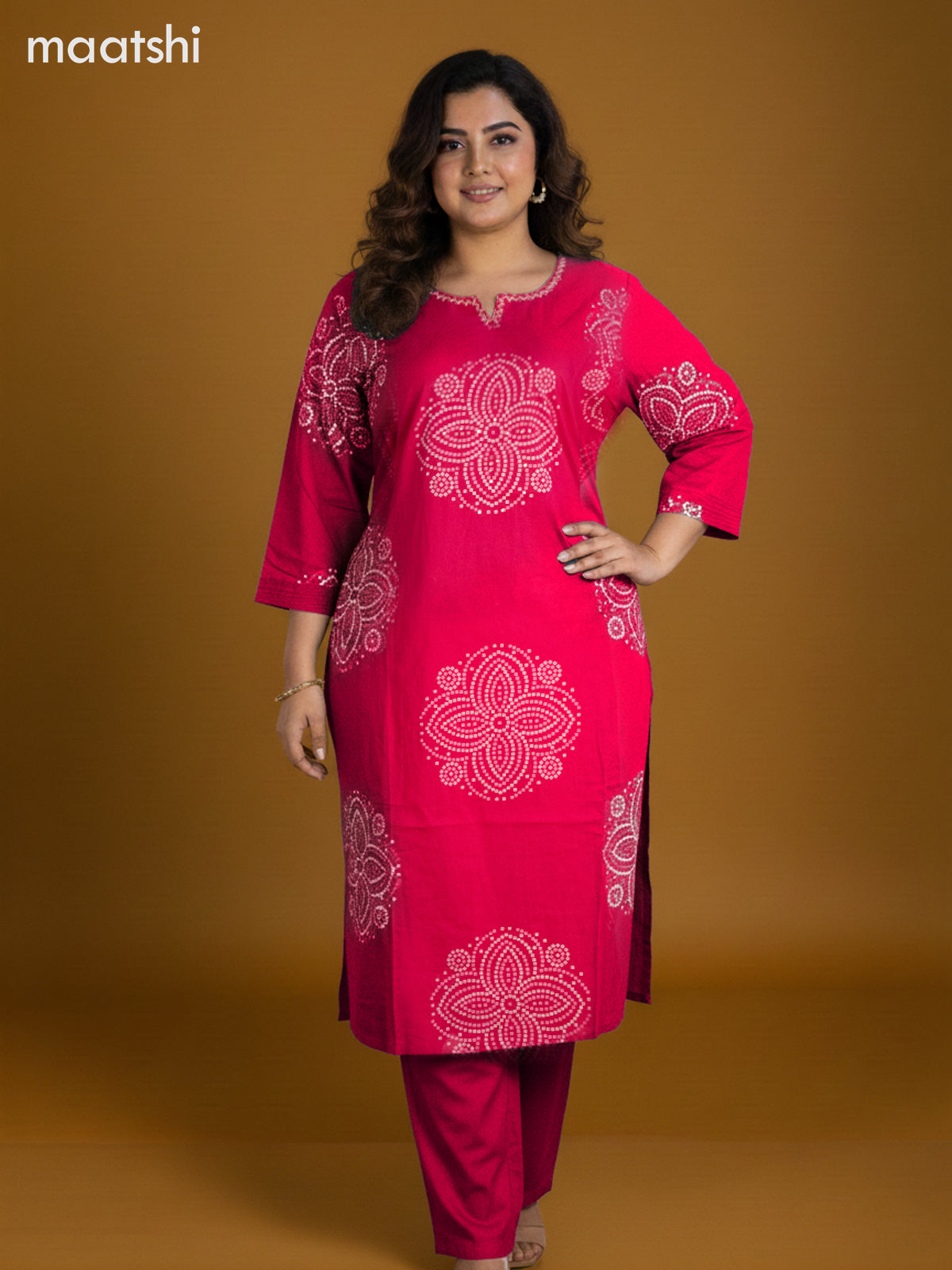 Pink Cotton Bandhini Printed Straight Suit