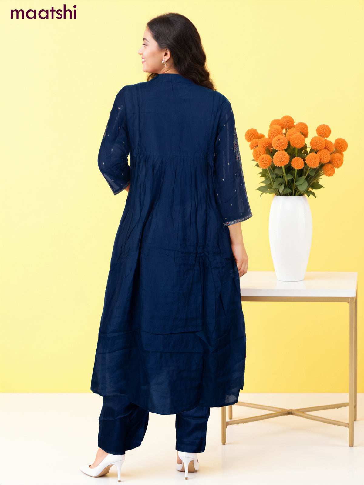 Anarkali salwar suit blue with embroidery work neck pattern and straight cut pant & dupatta