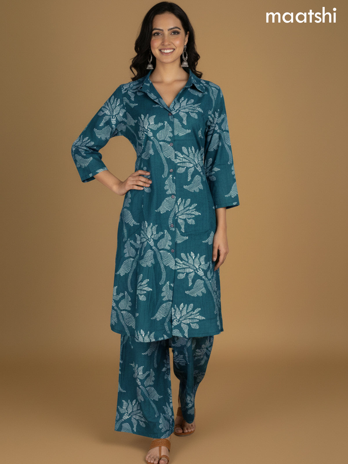 Peacock Green Cotton Printed Co-Ord Set
