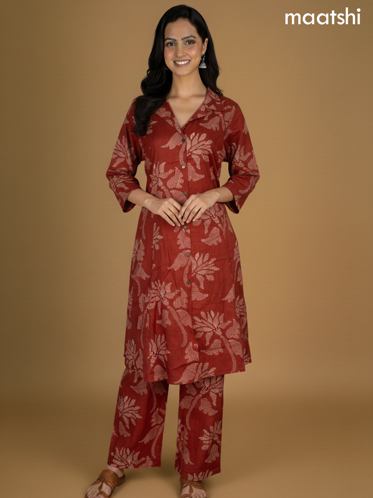 Rust Shade Cotton Printed Co-Ord Set
