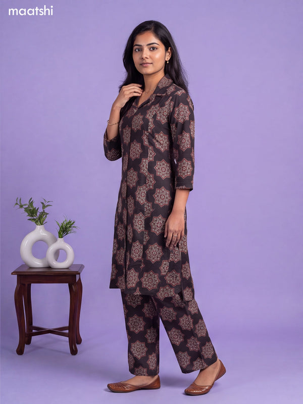 Black Cotton Ajrakh Printed Long Co-Ord Set
