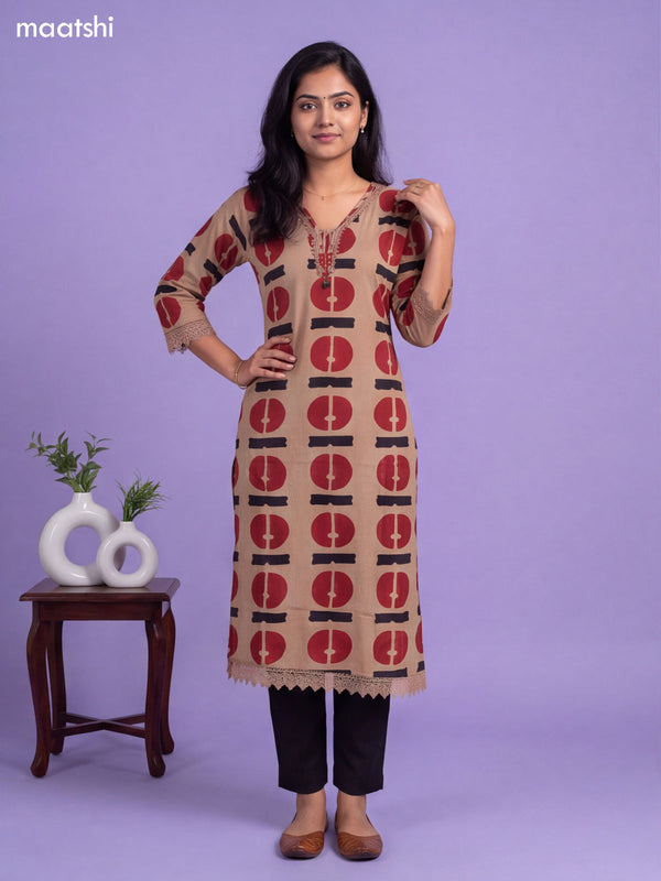 Sandal Cotton Printed & Simple Embroidery Work Neck Pattern Kurti