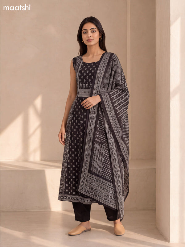 Black and Pastel Green Crepe Silk Printed & Embroidery Work Anarkali Suit