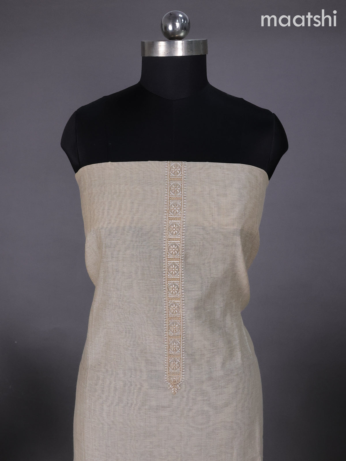 Beige and Peach Pink Linen Dress Material With Embroidery Work