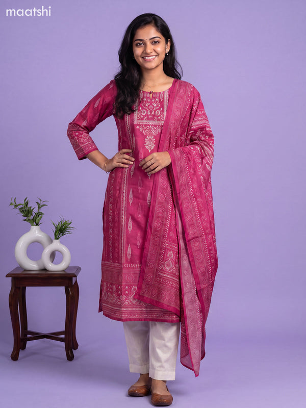 Pink Modal Printed Straight Suit