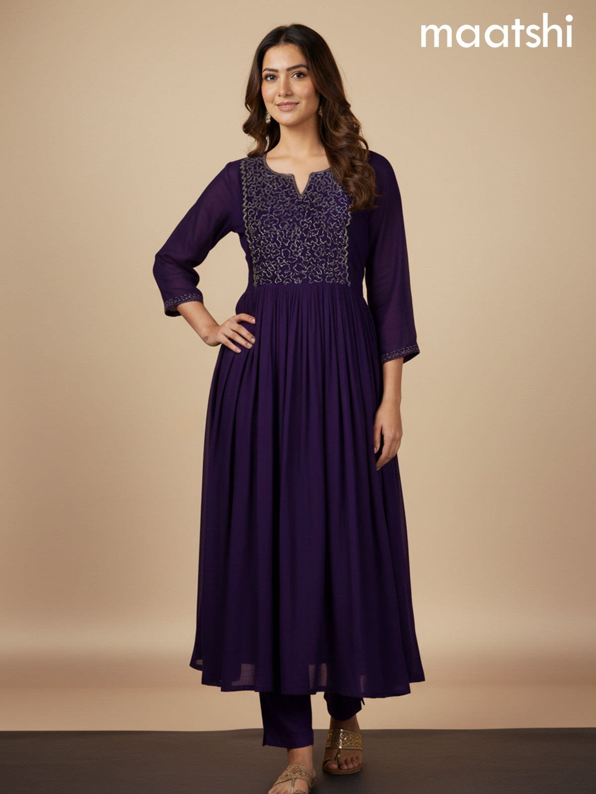 Violet Mul Chanderi Beaded Work Anarkali Suit
