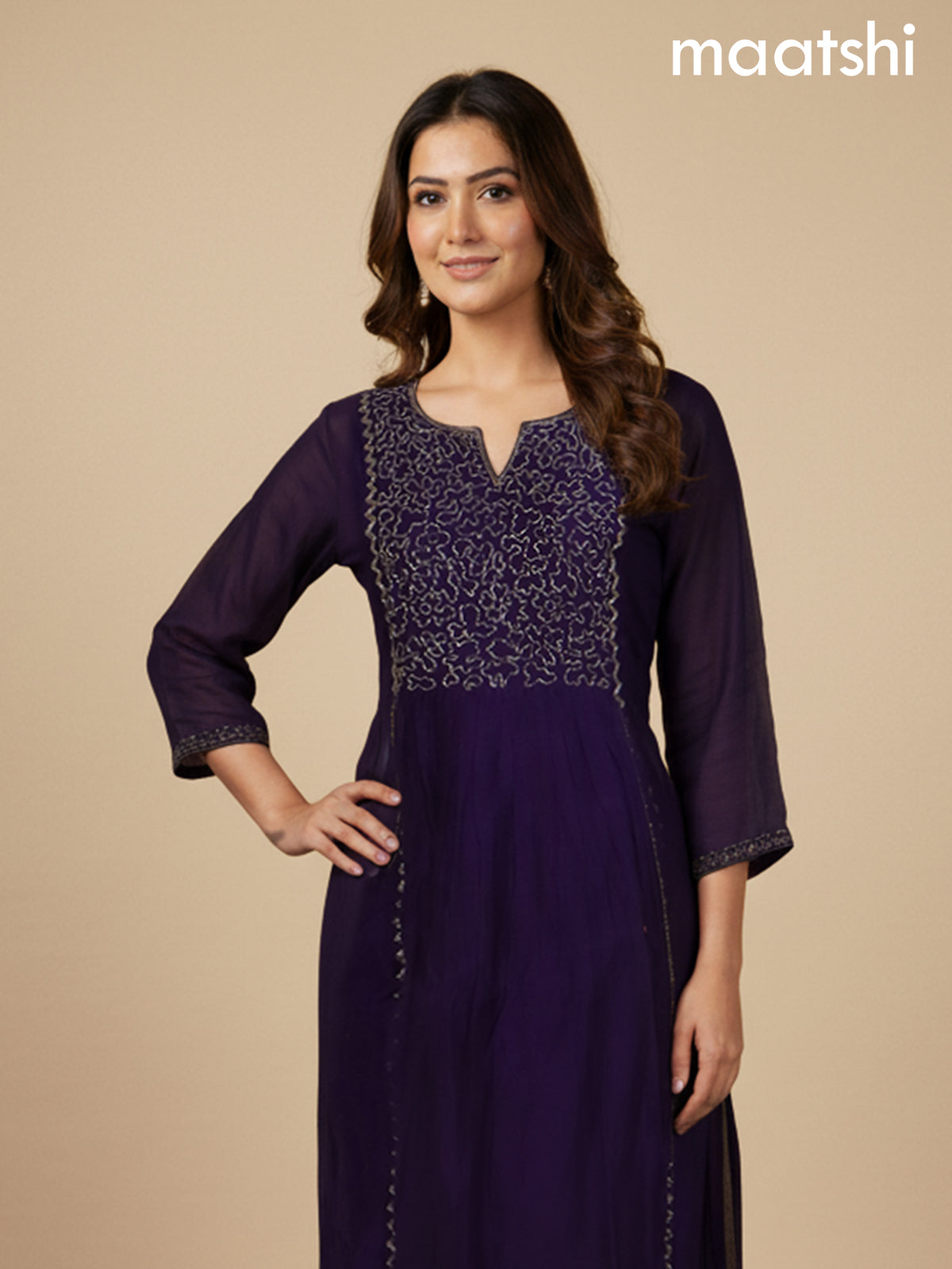 Violet Mul Chanderi Beaded Work Anarkali Suit