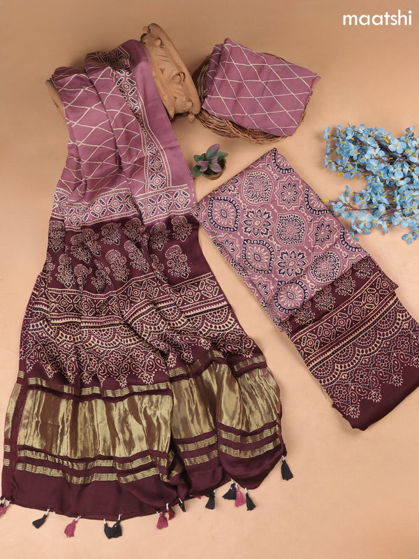 Mauve Pink Modal Dress Material With Allover Ajrak Prints