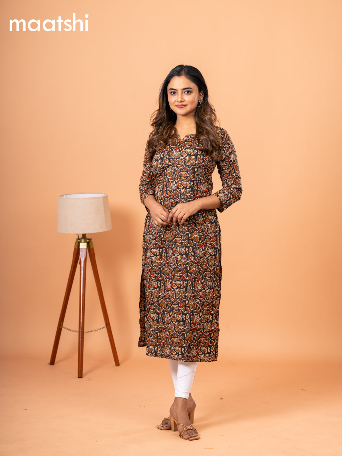 Cotton readymade kurti black with kalamkari prints & kantha stitch sequin work neck pattern and without pant