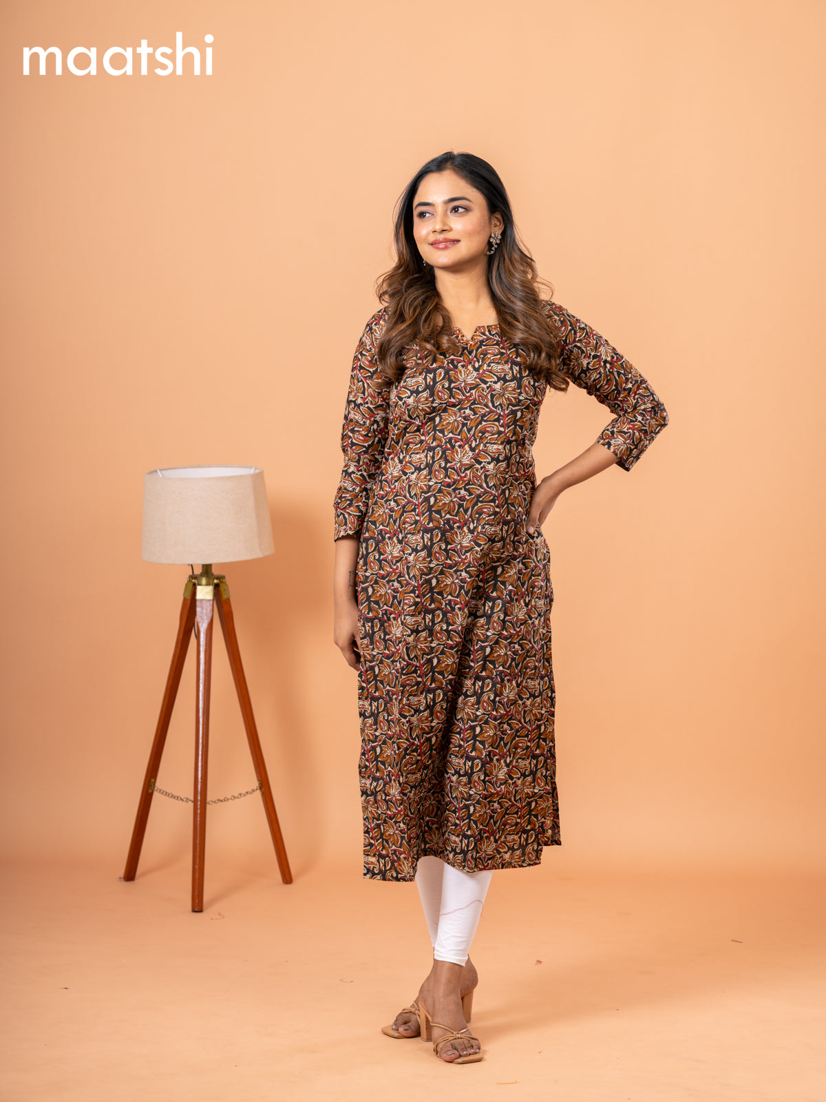 Cotton readymade kurti black with kalamkari prints & kantha stitch sequin work neck pattern and without pant