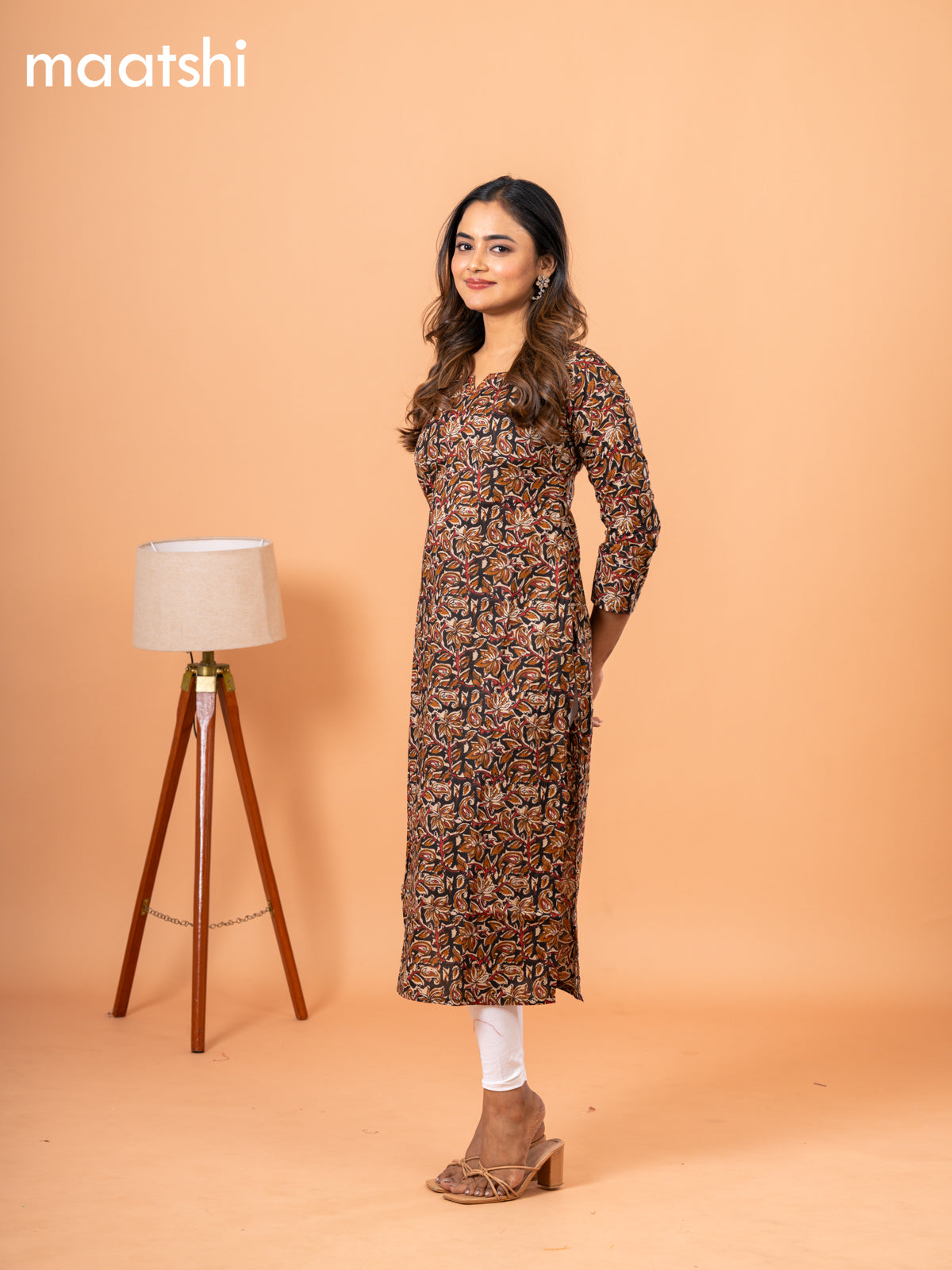 Cotton readymade kurti black with kalamkari prints & kantha stitch sequin work neck pattern and without pant
