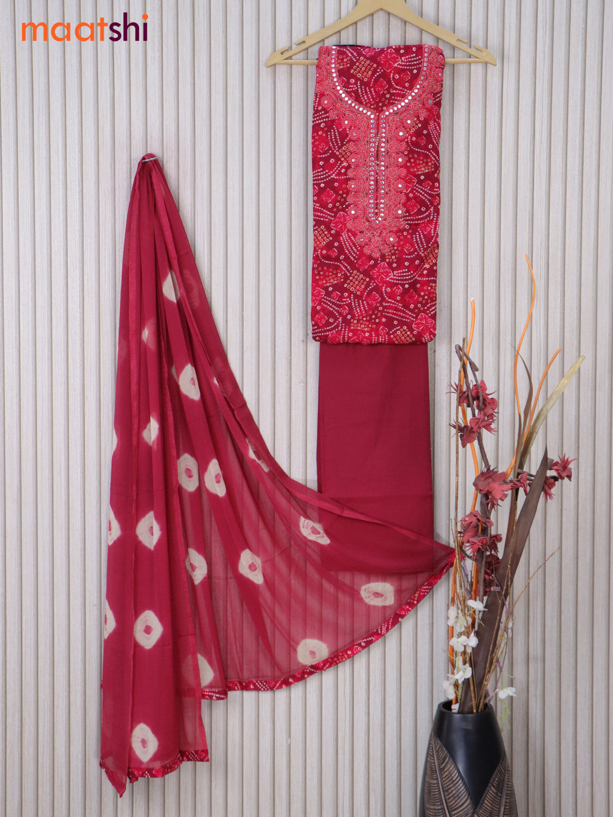 cotton mirror work dress materials Cotton Thread Khatli Mirror work Bandhani Dress Material Unstitched / Green