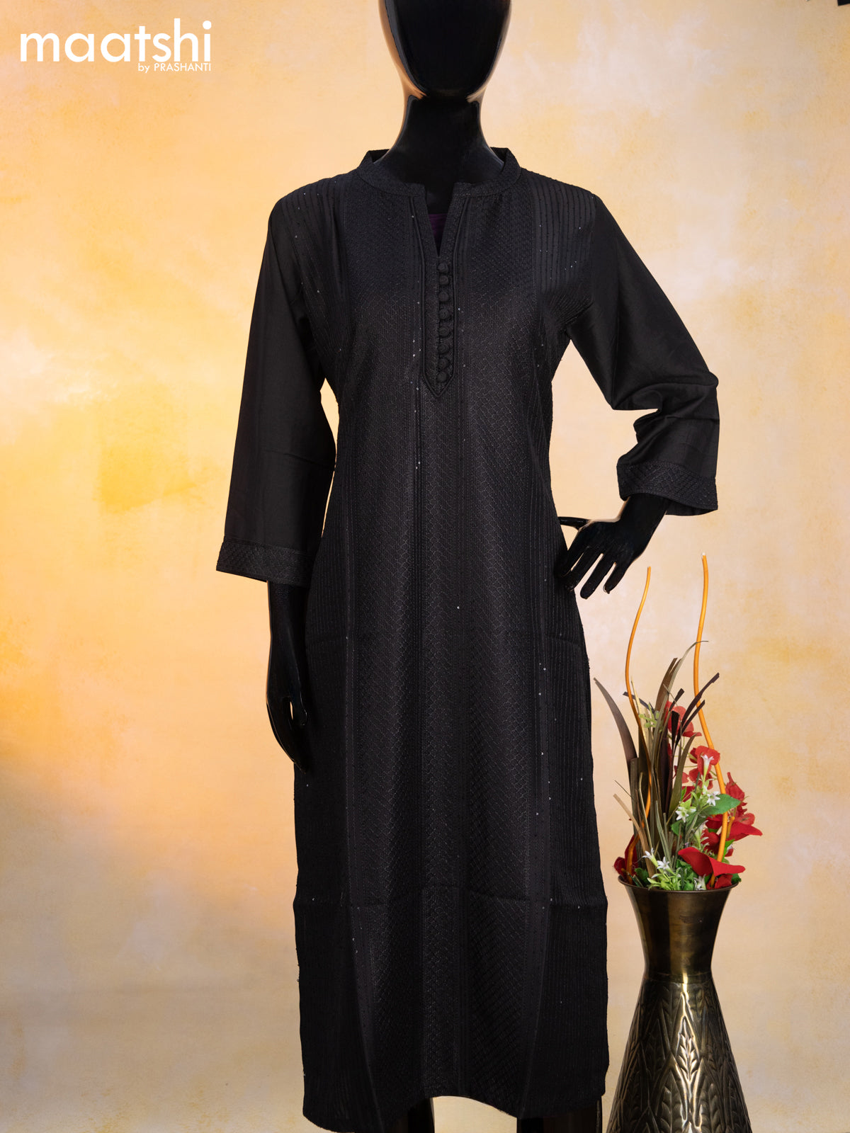 Modal readymade kurti black with allover embroidery work & simple neck pattern without pant
