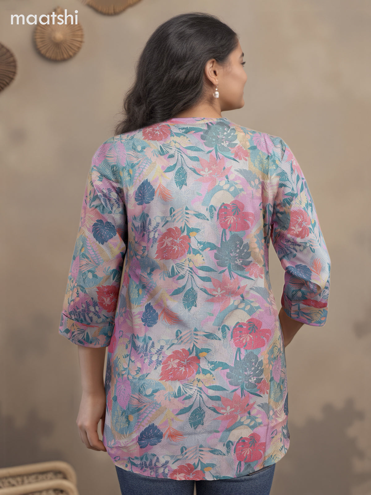 Cotton readymade short kurti grey with allover prints without pant