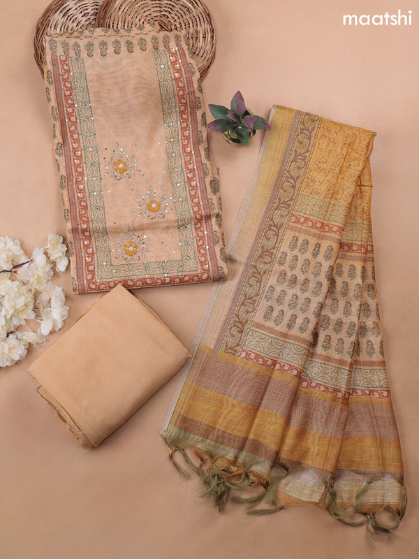 Sandal Munga Cotton Dress Material Withallover Butta Prints & Embroidery Work Neck Pattern