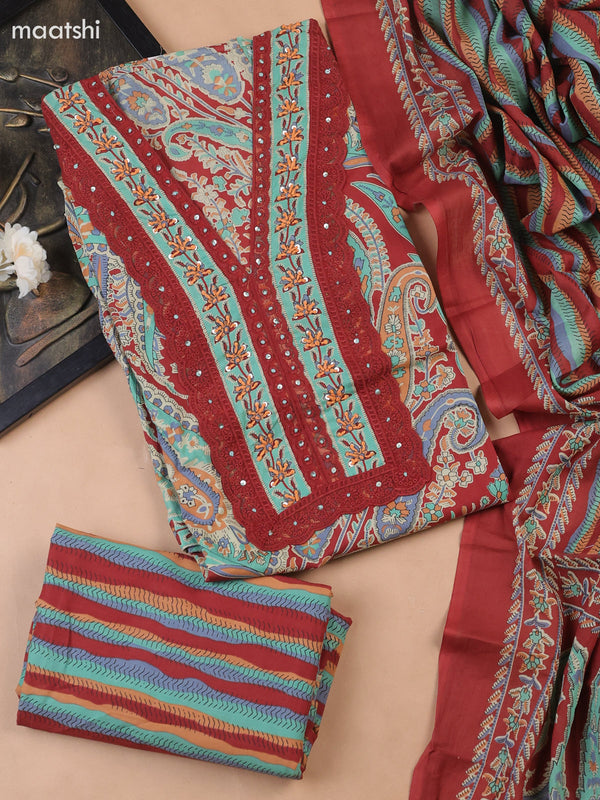 Maroon Cotton Dress Material With Floral Butta Prints