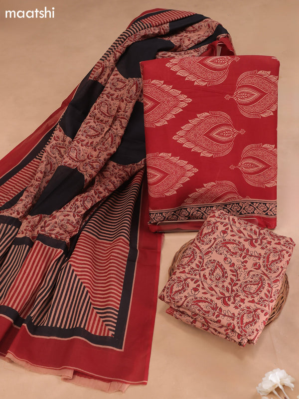 Maroon Cotton Dress Material With Butta Prints and Bottom & Cotton Dupatta