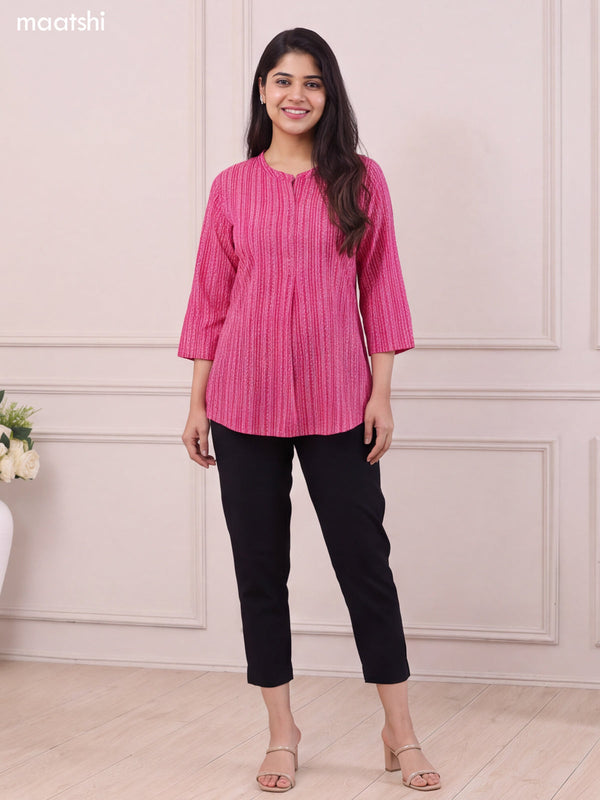 Dark Pink Cotton Printed Short Kurti