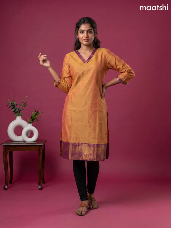 Mustard Yellow Chettinad Cotton Straight Kurti