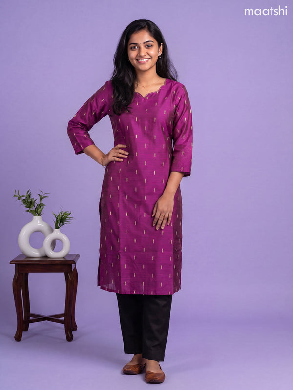 Purple Art Silk Simple Embroidery Work Straight Kurti