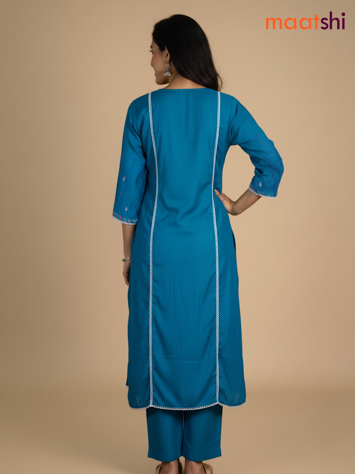 Teal Blue Chanderi Embroidery Work Anarkali Suit