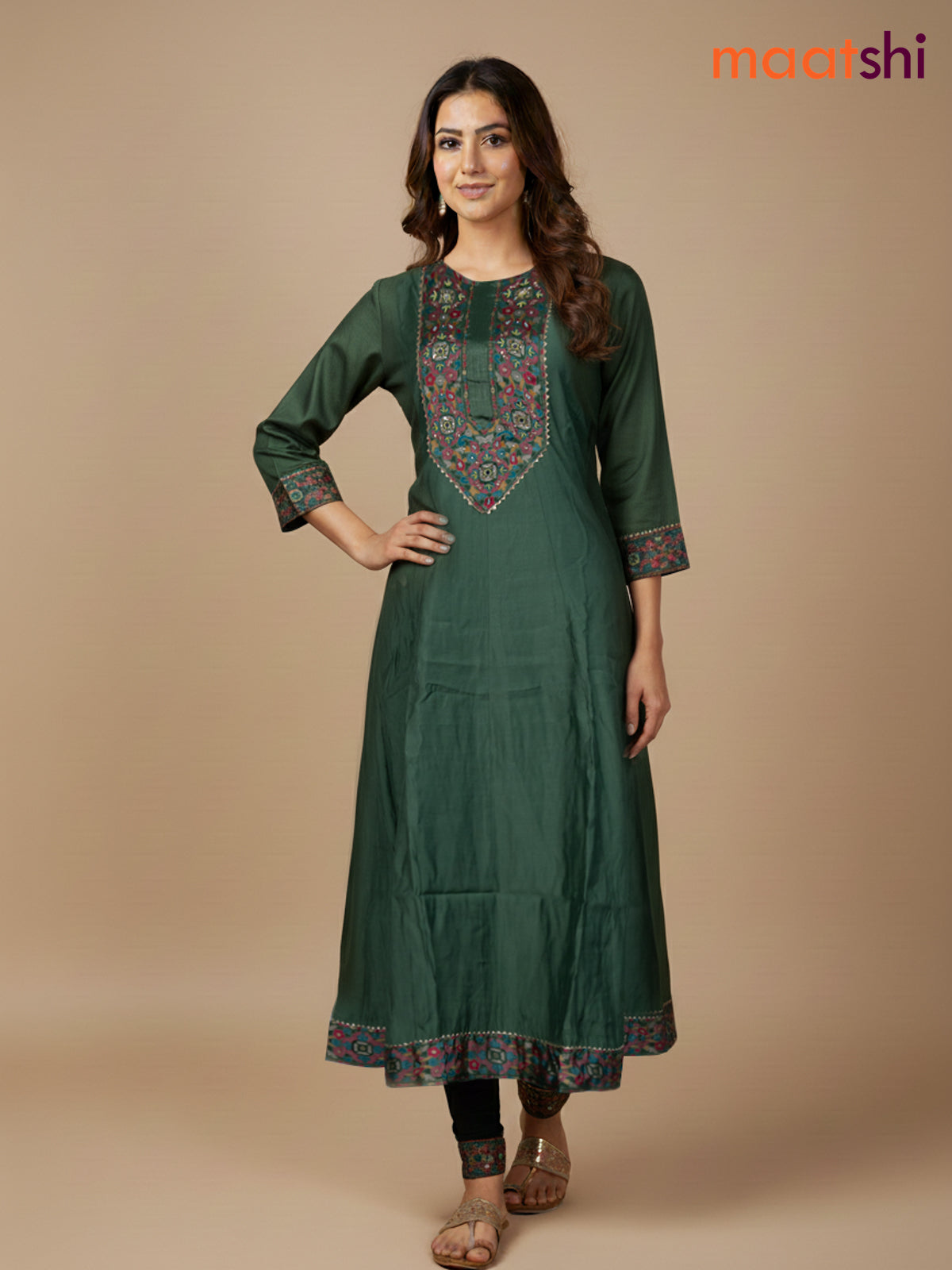 Green Chanderi Beaded Work Anarkali Suit