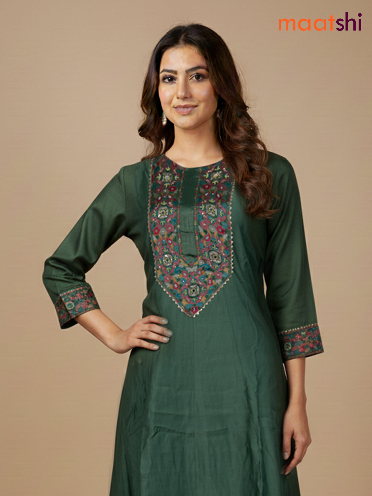 Green Chanderi Beaded Work Anarkali Suit