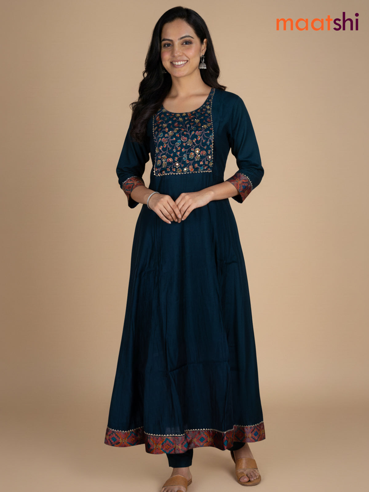 Peacock Green Chanderi Beaded Work Anarkali Suit