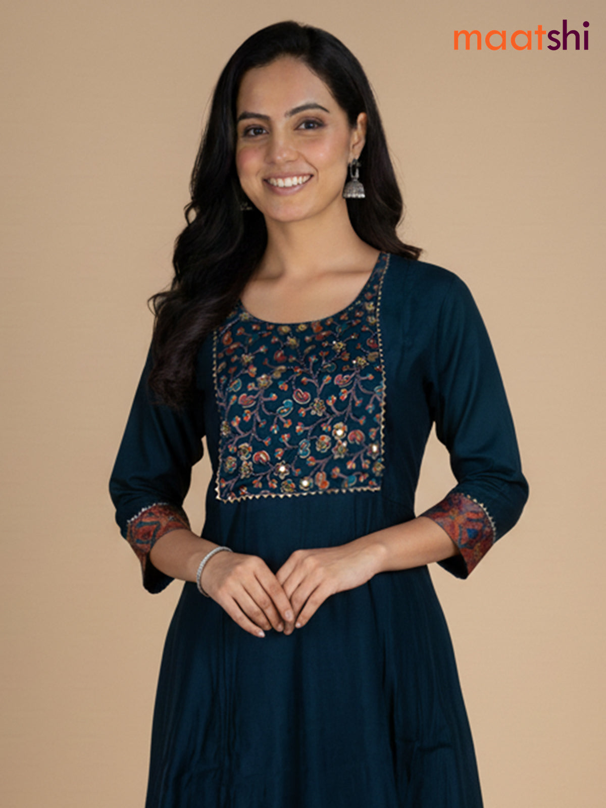 Peacock Green Chanderi Beaded Work Anarkali Suit