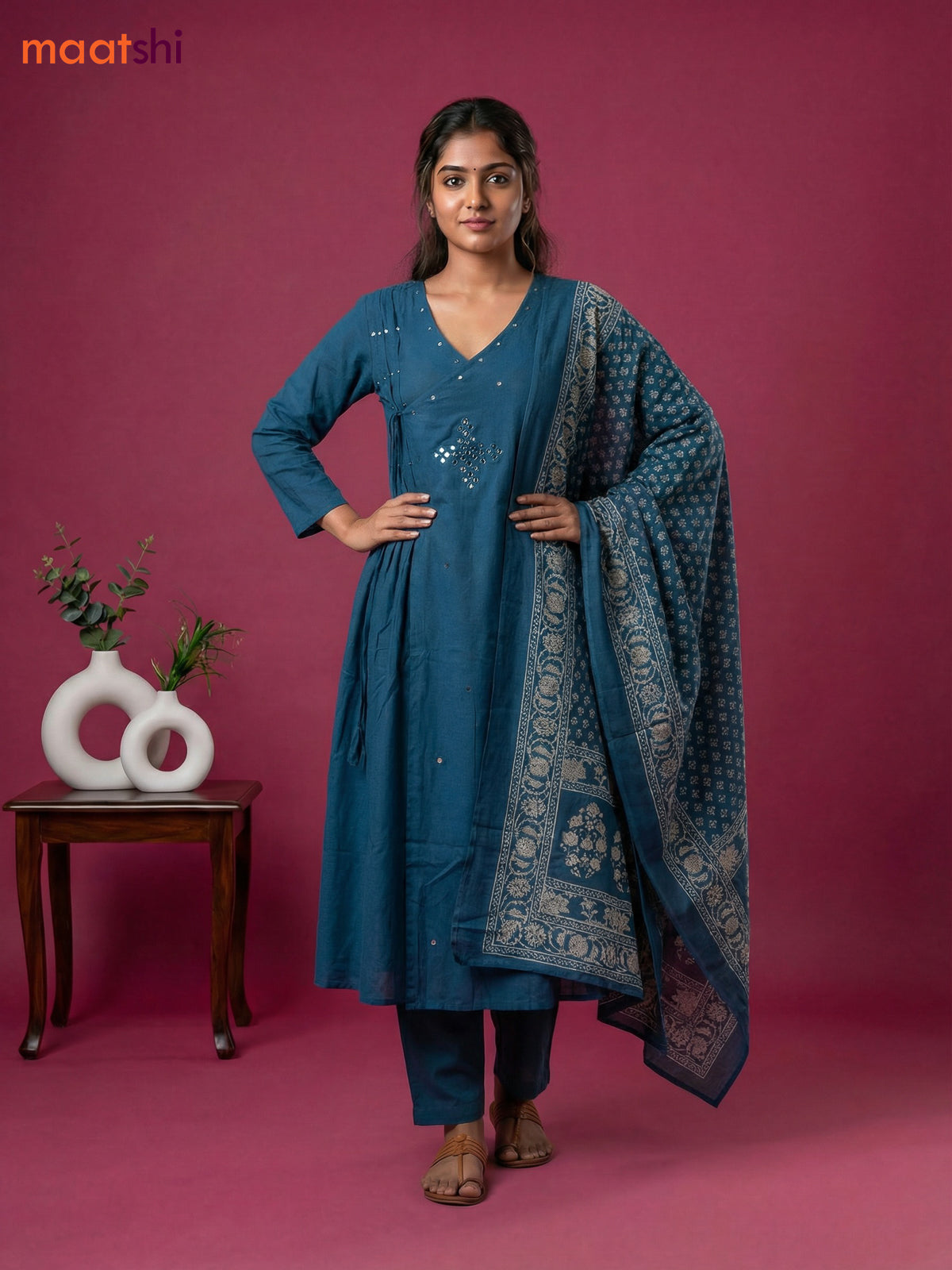 Peacock Green Cotton Embroidery Work Anarkali Suit 3XL Peacock Green Cotton Embroidery Work Anarkali Suit 3XL