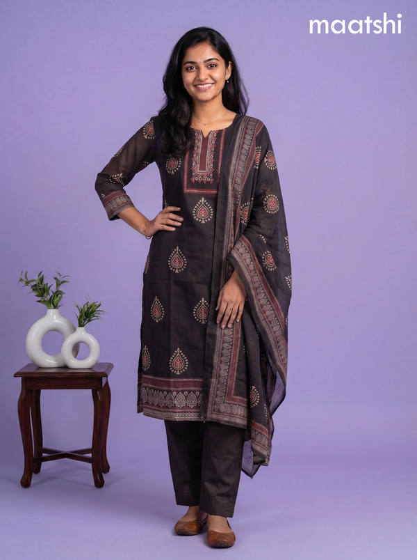 Black Kota Printed & Simple Embroidery Work Straight Suit