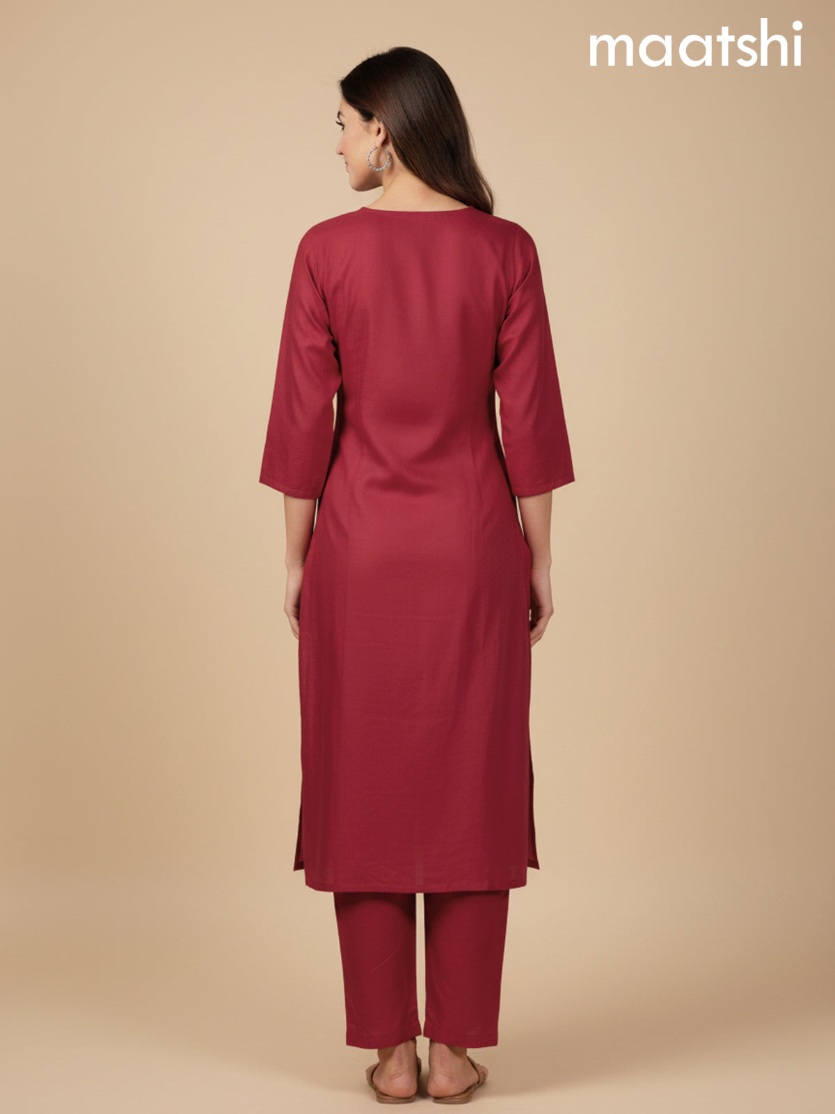 Red Shade Mul Chanderi Beaded Work Straight Suit