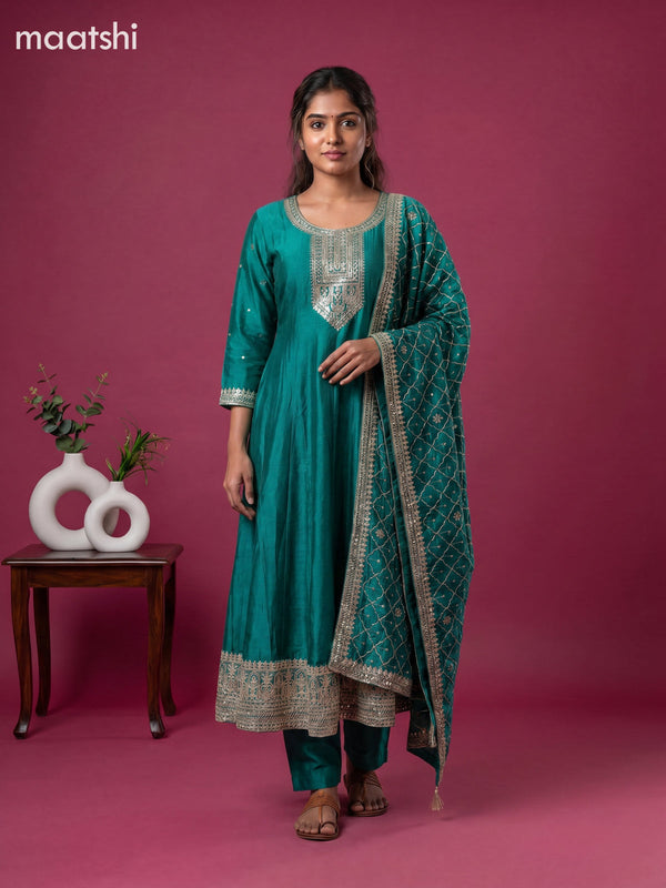 Teal Green Art Silk Sequin Work Anarkali Suit