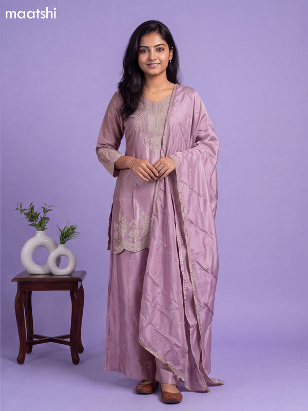 Lavender Art Silk Simple Embroidery Anarkali Suit