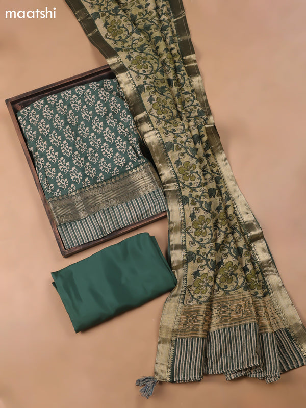 Green and Beige Art Silk Dress Material With Allover Butta Prints and Bottom & Dupatta